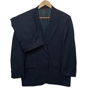 Jos A Bank Executive Collection Wool Blue Check Suit 40R 33x29 Pleated Cuffed